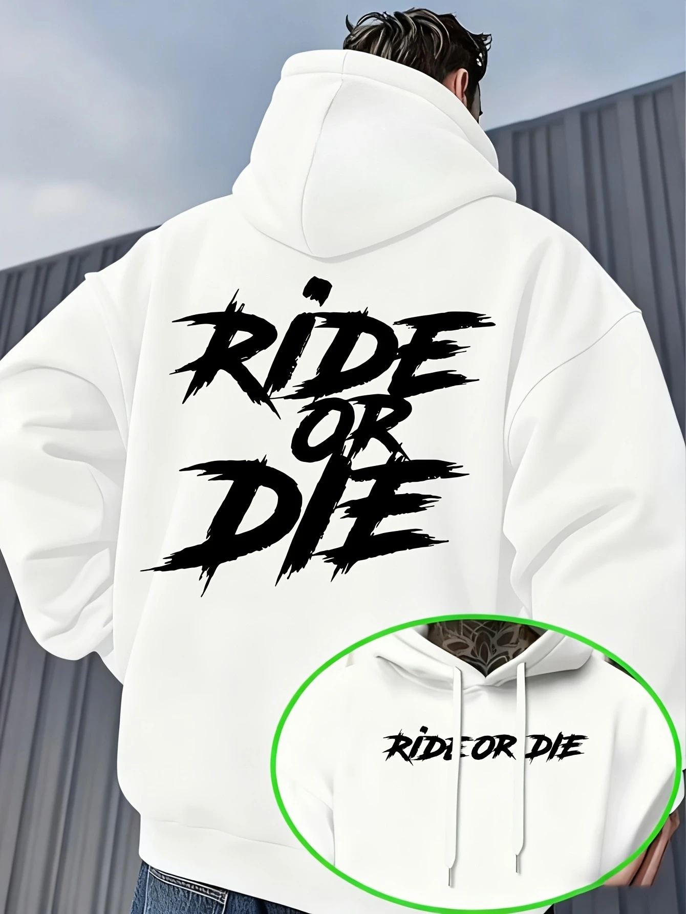 Herren Herbst Winter Hoodie RIDE OR DIE Buchstaben-Print Kapuzenpullover Lockerer Streetwear-Pullover Lässiger Langarm-Hoodie – Detail 3