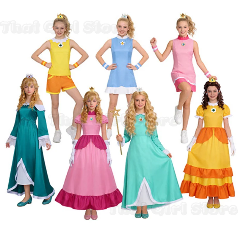 Disfraz de Princesa Peach, Vestido de Daisy, Vestido Rosa Peach, Vestido Azul Rosalina para Adultos, Traje con Corona, Disfraz para Halloween, Carnaval y Fiestas