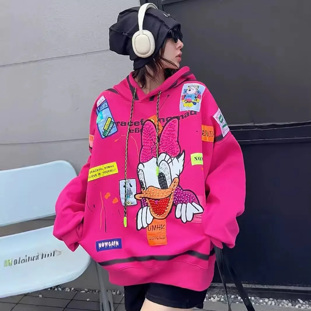 Disney Donald Duck Hoodie Herbst Cartoon Mit Kapuze Sweatshirt Lose Beiläufige Lange Ärmeln Top Lässige Mode Frauen Kleidung Geschenk