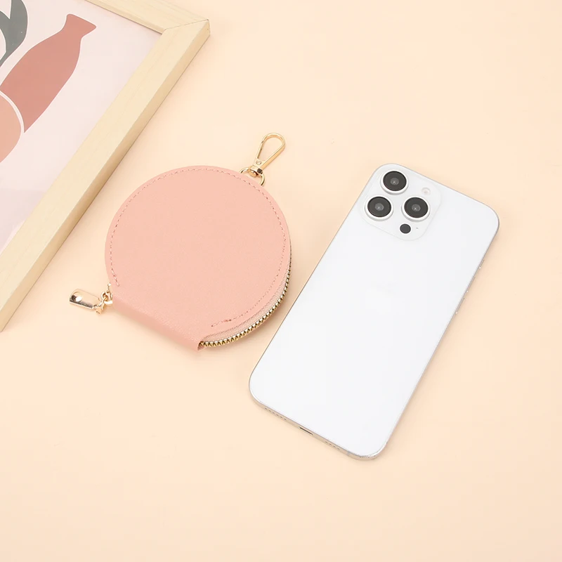 Cute mini Round PVC Coin Purse with Zipper Hook. Store Coins, Keys, Earbuds and Tiny Accessories. Lightweight for Daily Carry.