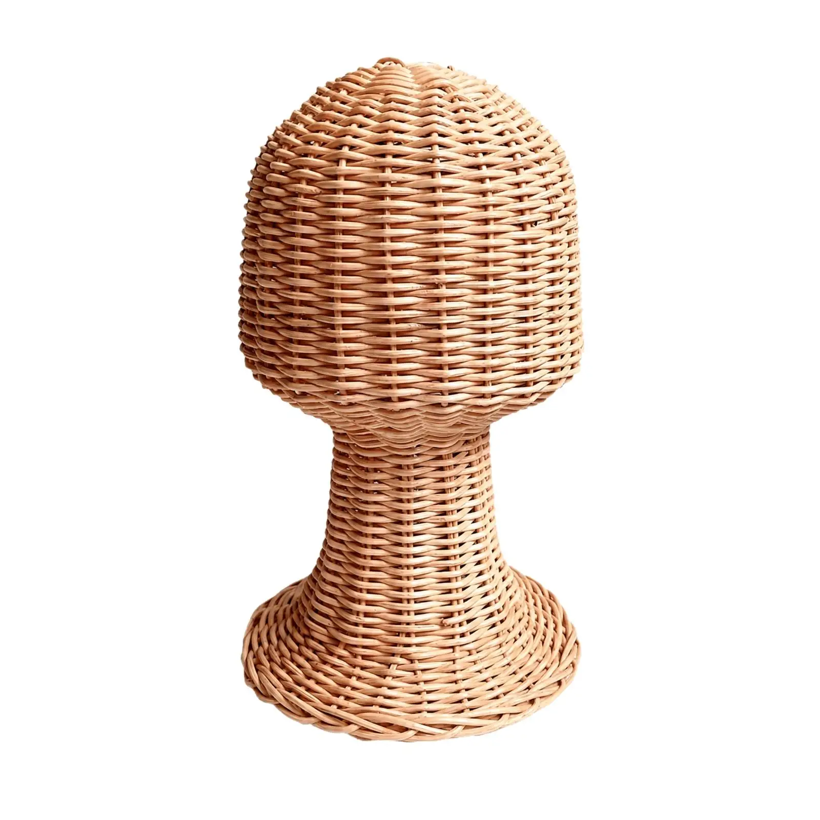 Rattan Head Form Hat Stand for Displaying Hats and Hairpieces Handwoven Open Texture with Neck Base Decor