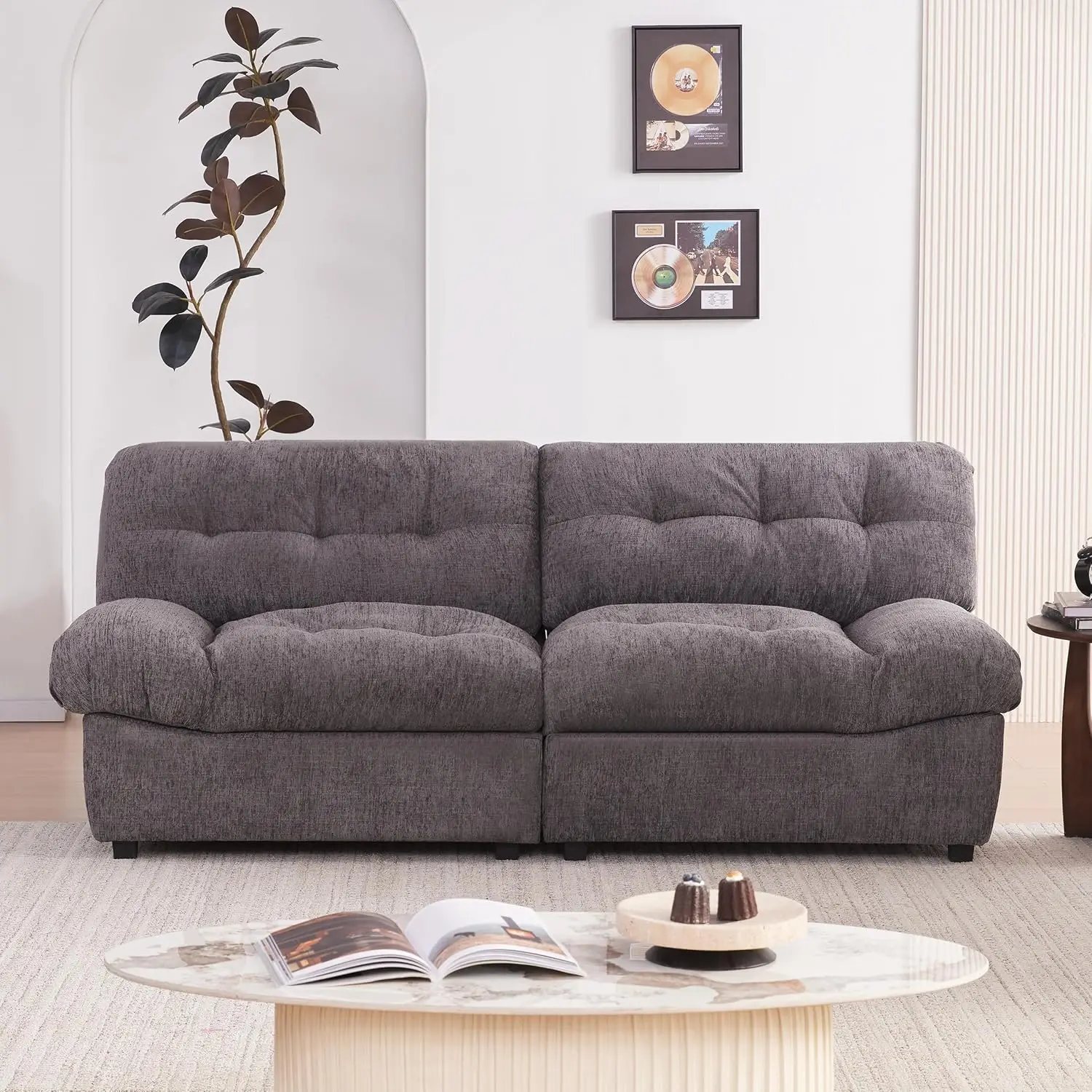 

80"" Chenille Cloud Deep Seat Overstuffed Couches For Living Room, Cozy Comfy Cloud Sofa With Solid Wood Frame, Modern Loveseat