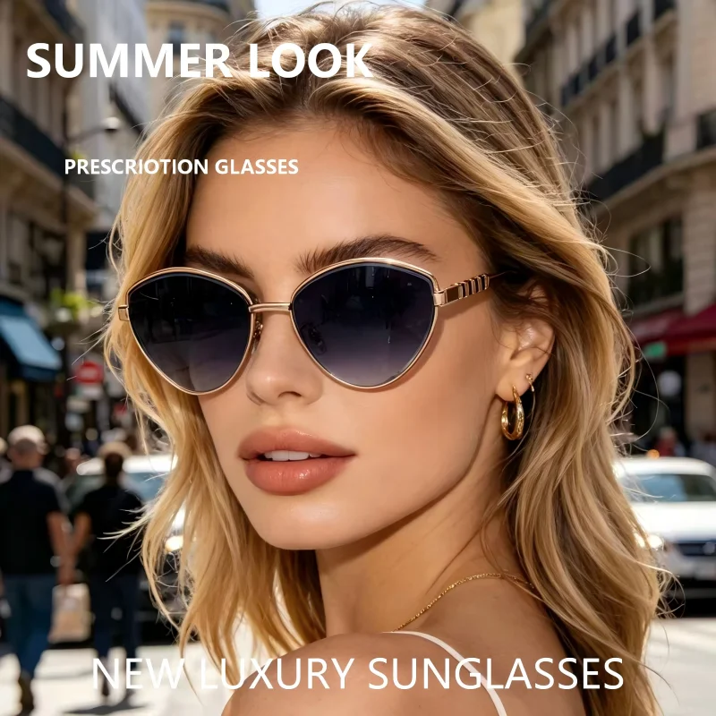 

2026 New Cat Eye Sunglasses Women Luxury Metal Frame Gradient UV400 Shades Fashion Designer Eyewear for Ladies Streetwear
