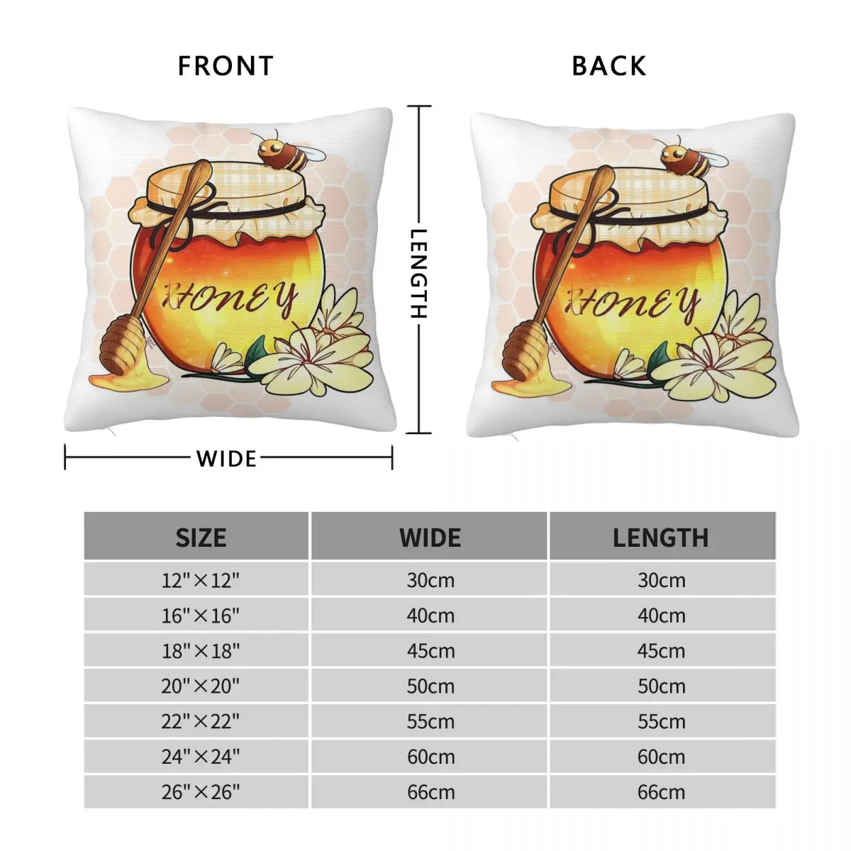 Honey Bee Pot Chibi Pillowcase Polyester Linen Velvet Printed Zip Decorative Home Cushion Cover Wholesale