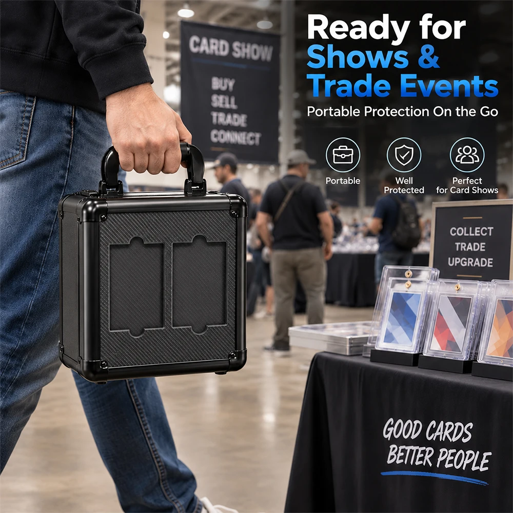 Graded Card Storage Case with TSA Lock, Holds 55+ PSA BGS CGC TAG Slabs, Dual Display Lid Aluminum Portable Trading Card Box