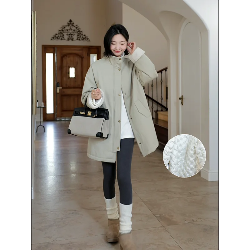 

Cojiaojiao 90 White Du down Jaet Loose Fit Mid-Length Faion Outerwear Fce Lined Bootcut Pants Casual Sle Thiened