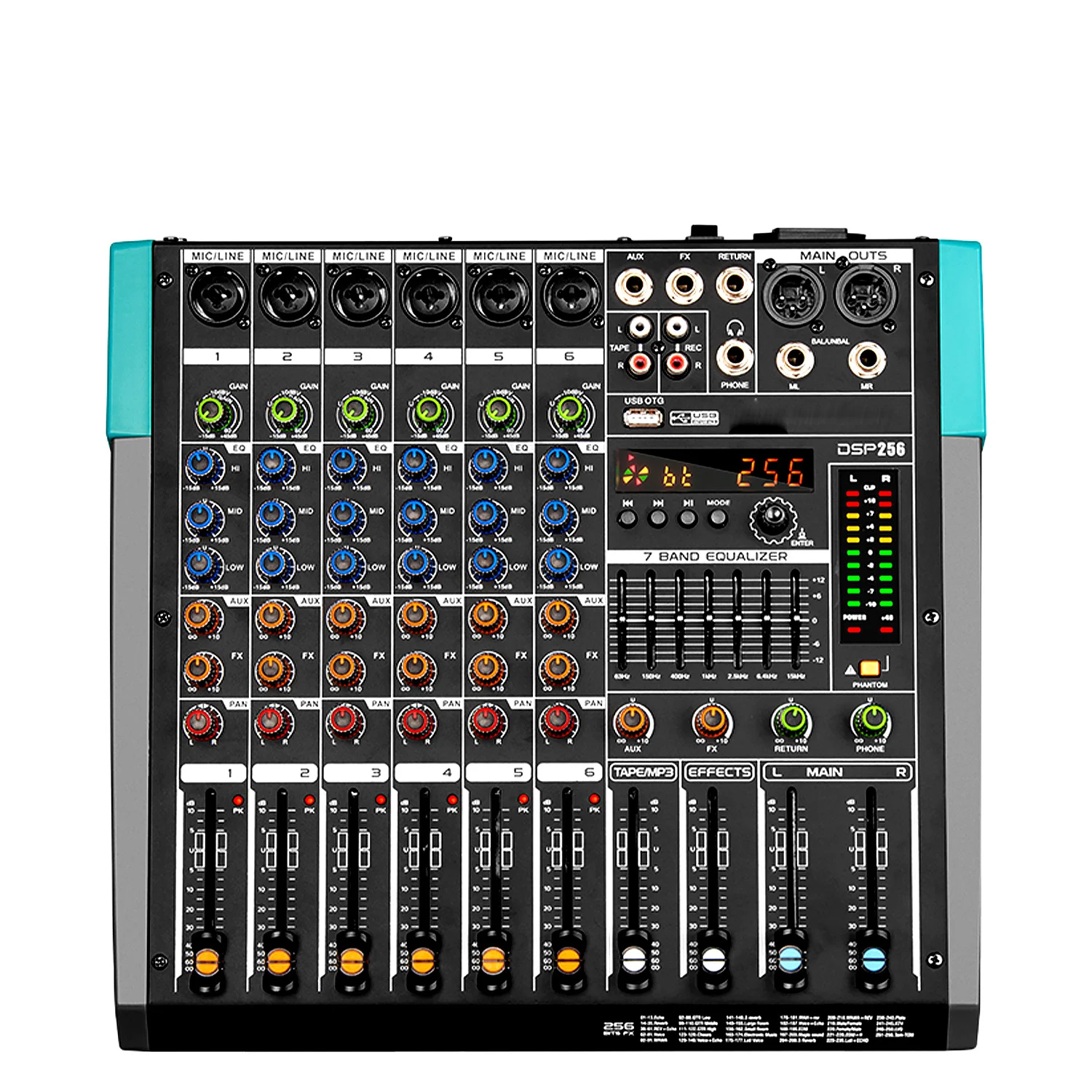 Professional 6 Mono Channel Audio Mixer Console Metal and Plastic Material Misturador De Audio