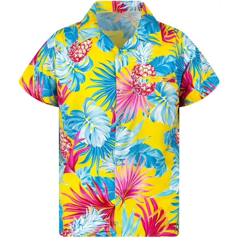 2025 Men's Lapel Collar Hawaiian Shirt Printed Short Sleeve Vacation Ready Breathable Summer Street Style​