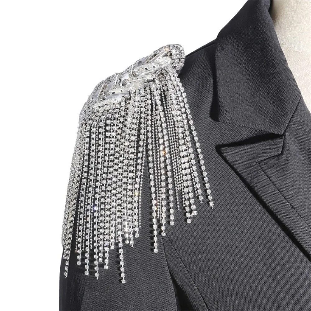 Handmade Shoulder Epaulettes Long Chain Vintage Tassel Shoulder Board Lightweight Fringe Design Rhinestone Epaulet Performance