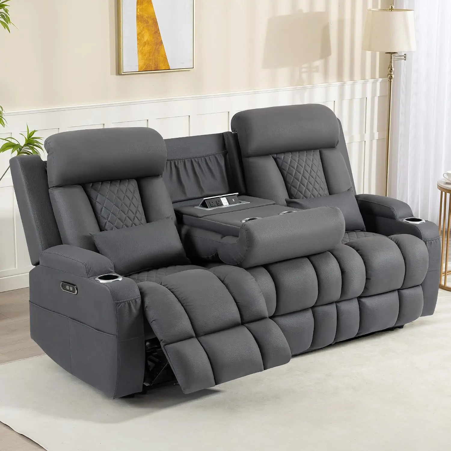 Zero Wall Hugger Power Reclining Sofa with Adjustable Headrest, Electric Reclining Couch with Drop-Down, Customized