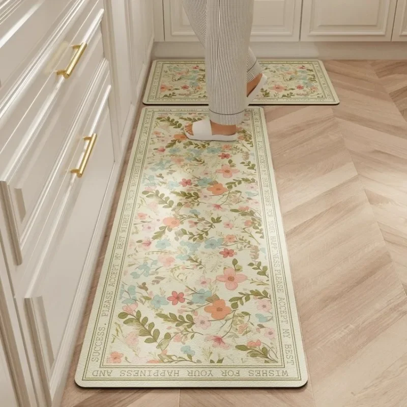 

Kitchen Floor Mat Anti-fouling Simple Floral Print PVC Leather Carpet Home Waterproof Oil-proof Easy Clean Balcony Rugs Alfombra