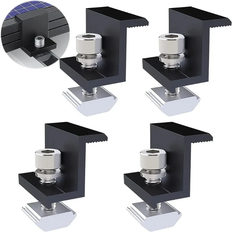 4 Pcs Aluminum Alloy Black Edge Press Edge Card Solar Panel PV Bracket Accessories Press Block Solar PV Mounting Clamp Set