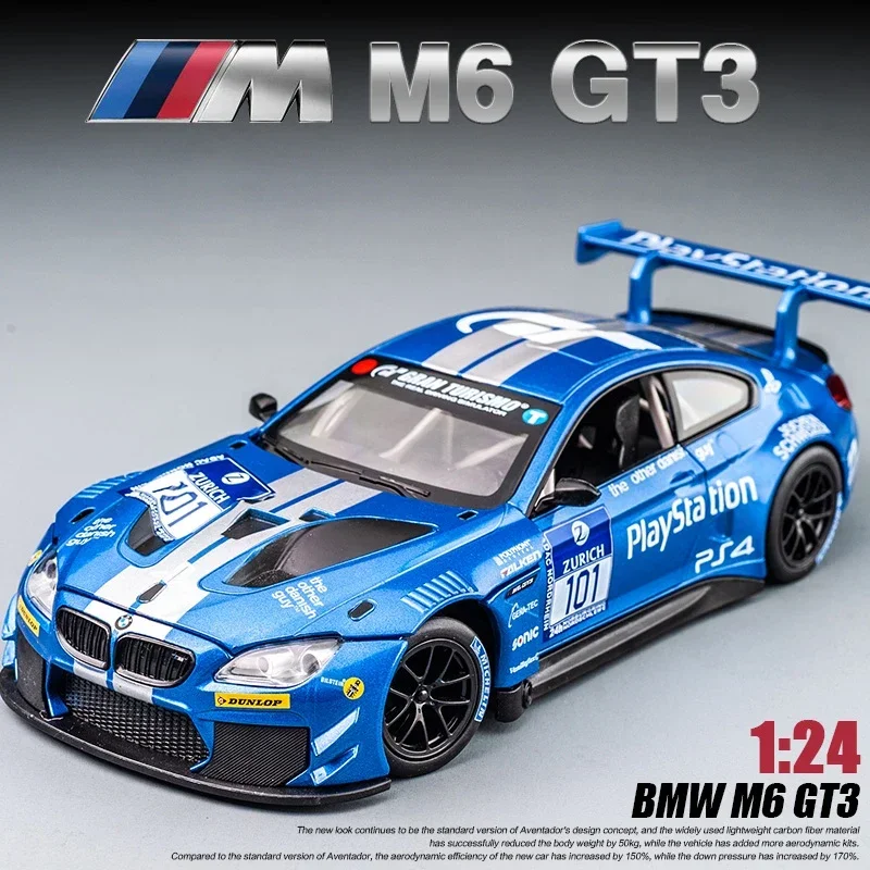 

1:24 BMW M6 GT3 Alloy Sports Car Toy High Simulation Metal Diecast With Sound Light Pull Back Racing Cars For Children Gifts C82