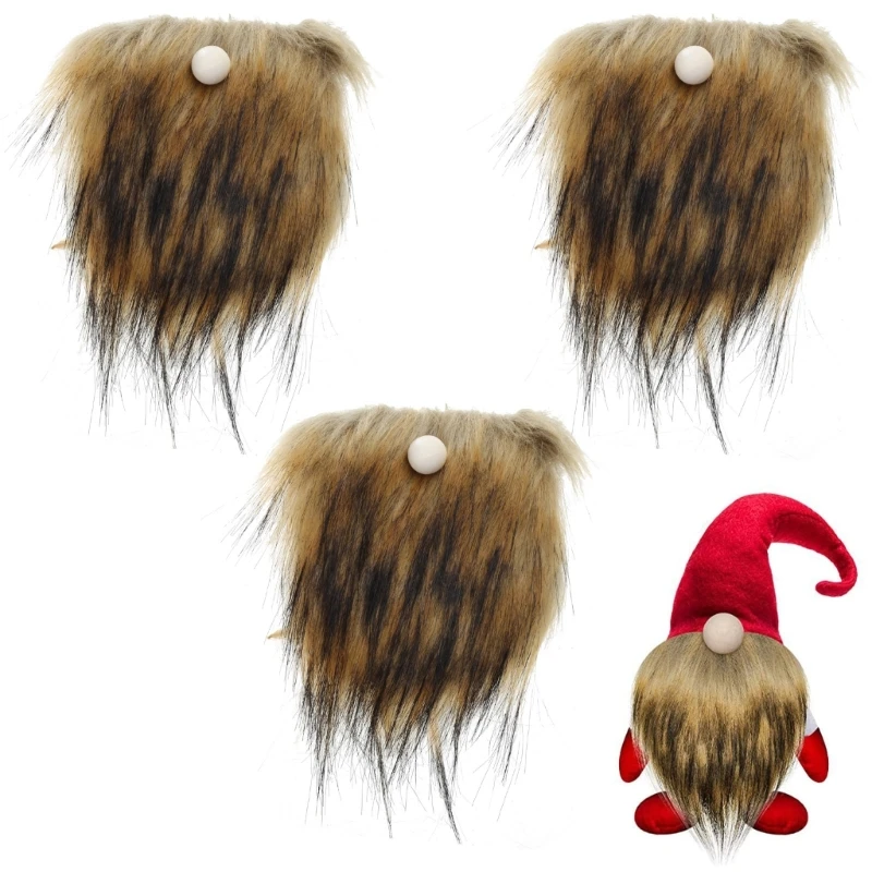 Gnome Beads and Fake Beards 6pcs/set Faux Fur Dwarf Beard Wood Bead