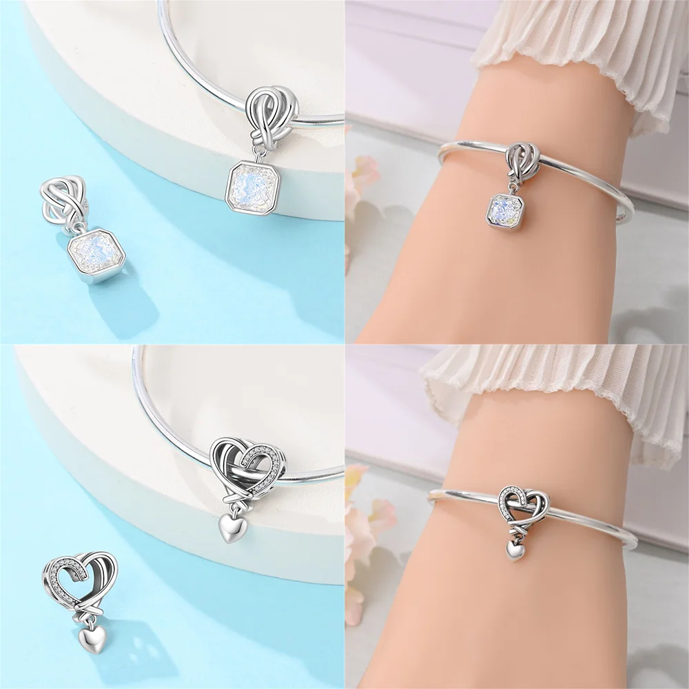 Silver-Plated Infinity Knot Heart Charm Bead for Bracelets