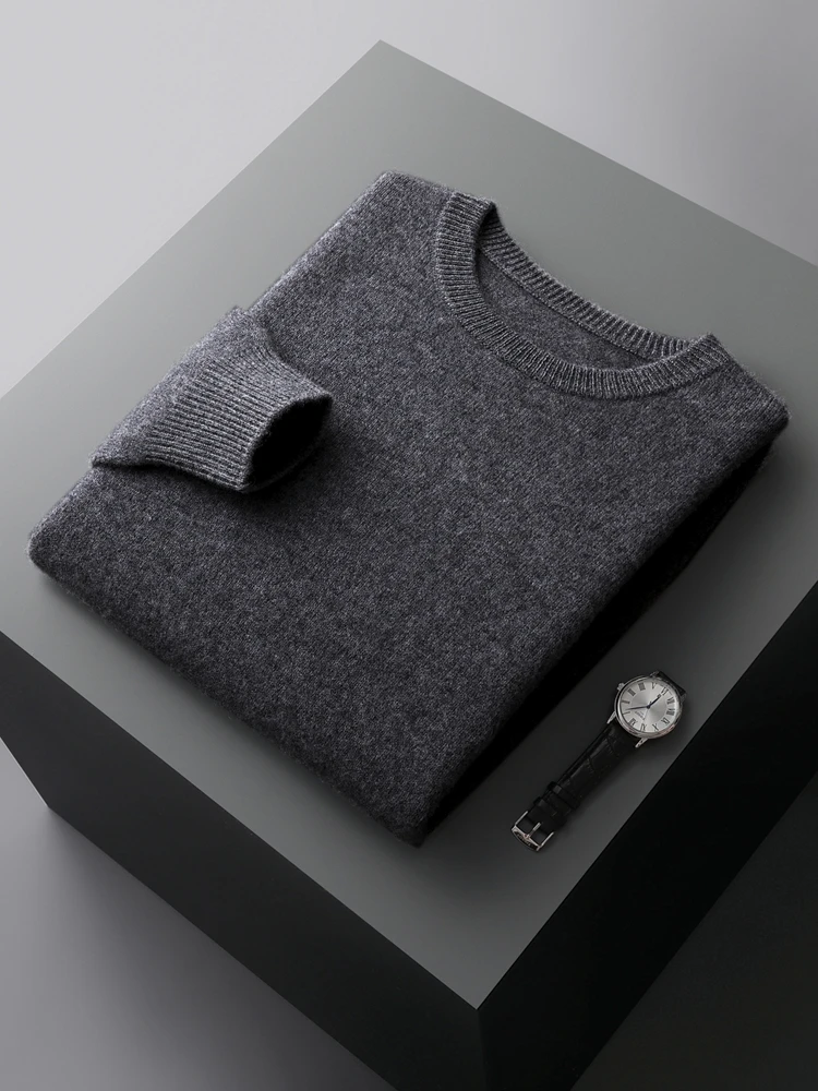 Luxury New  Men 100% Cashmere Sweater O-neck Long Sleeve Thick Pullover Autumn Winter Comfy Soft Smart Casual Cashmere Knit Tops