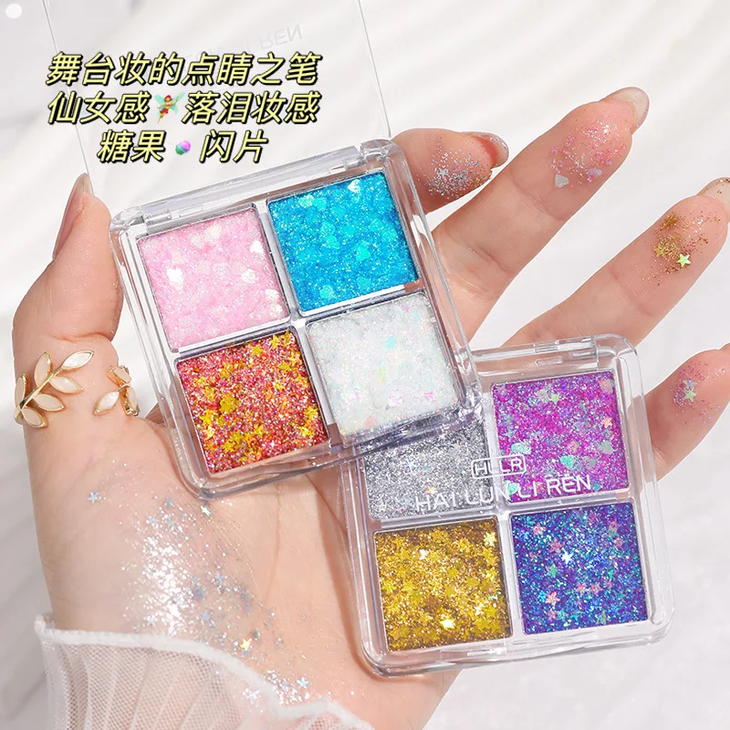 Trucco scenico con paillettes a quattro colori Speciale lucido Super Glitter Gel Glitter Ombretto per trucco celebrità Internet per ragazza di vendita calda