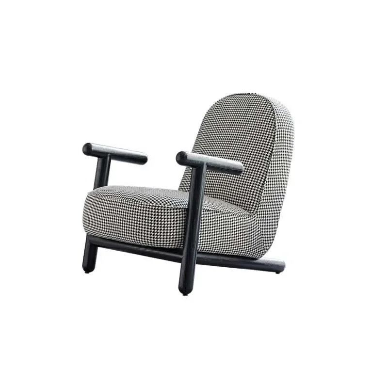 

Modern simple single sofa chair Thousand bird grid single chair Nordic light luxury balcony leisure chair Solid wood designer