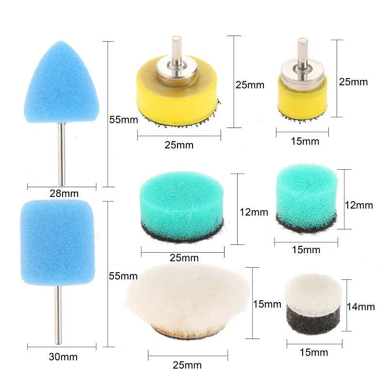 mtsooning 16Pcs/set Auto Detailing Polishing Buffing Burrs Pads For Car Detailing Polishing Buffing Dremel Rotary Tools