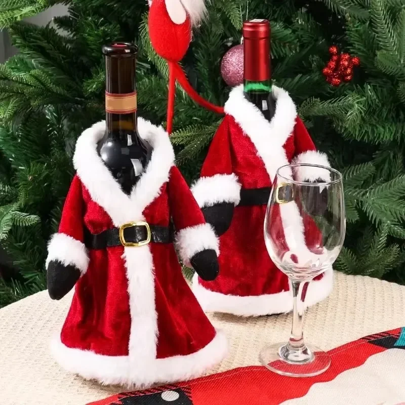 Creative Christmas Wine Bottle Set Golden Velvet Dress Wine Bottle Cover Wine Bottle Bag Sleeve Xmas New Year Dinner Table Decor