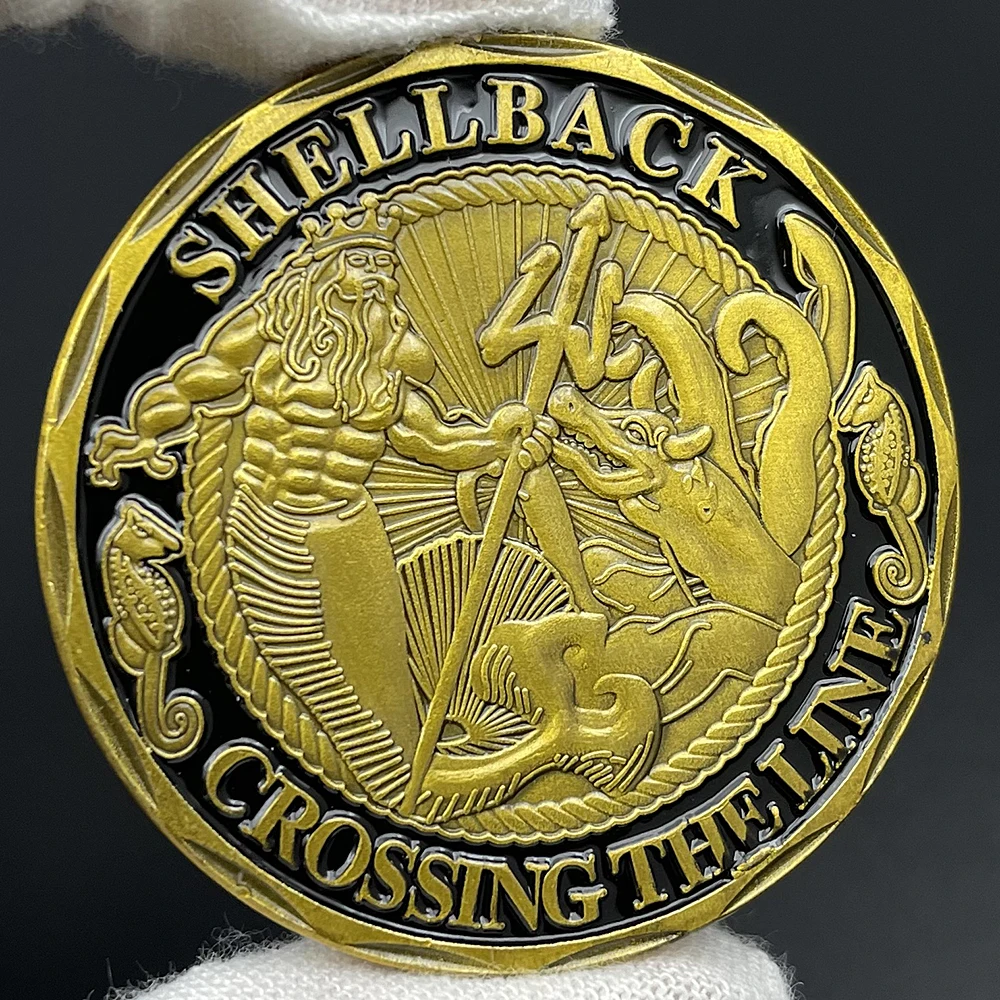 US Shellback Crossing The Line Challenge Coin - Military Navy Souvenir Collectible Veteran Ceremony Keepsake