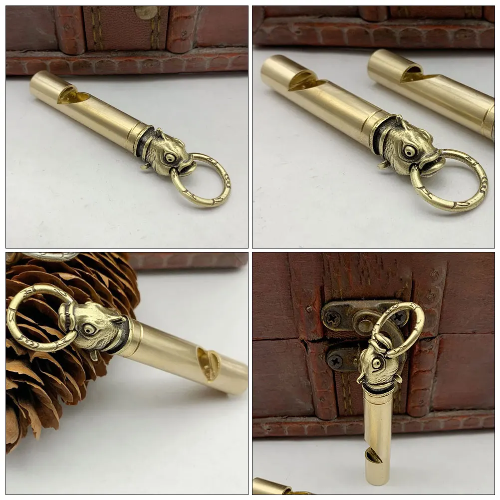 

2pcs Brass Keychains Durable Copper Emergency Whistle Vintage Lightweight Outdoor Hiking Camping Tool Pendant Bag Charm Training