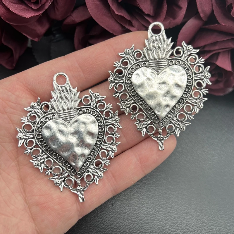1pcs 67*54mm Large Boho Filigree Heart Matt Charms Pendants for DIY Necklace Jewelry Making Accessories Enameled Sacred Heart