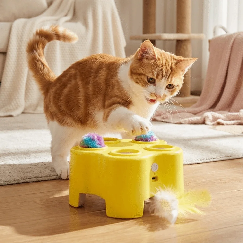 Simulation Whack Mole Cat Funny Auto Pop Up Feather Cat Chase Game Multi Hole Game Interactive Electric Cat For Cats