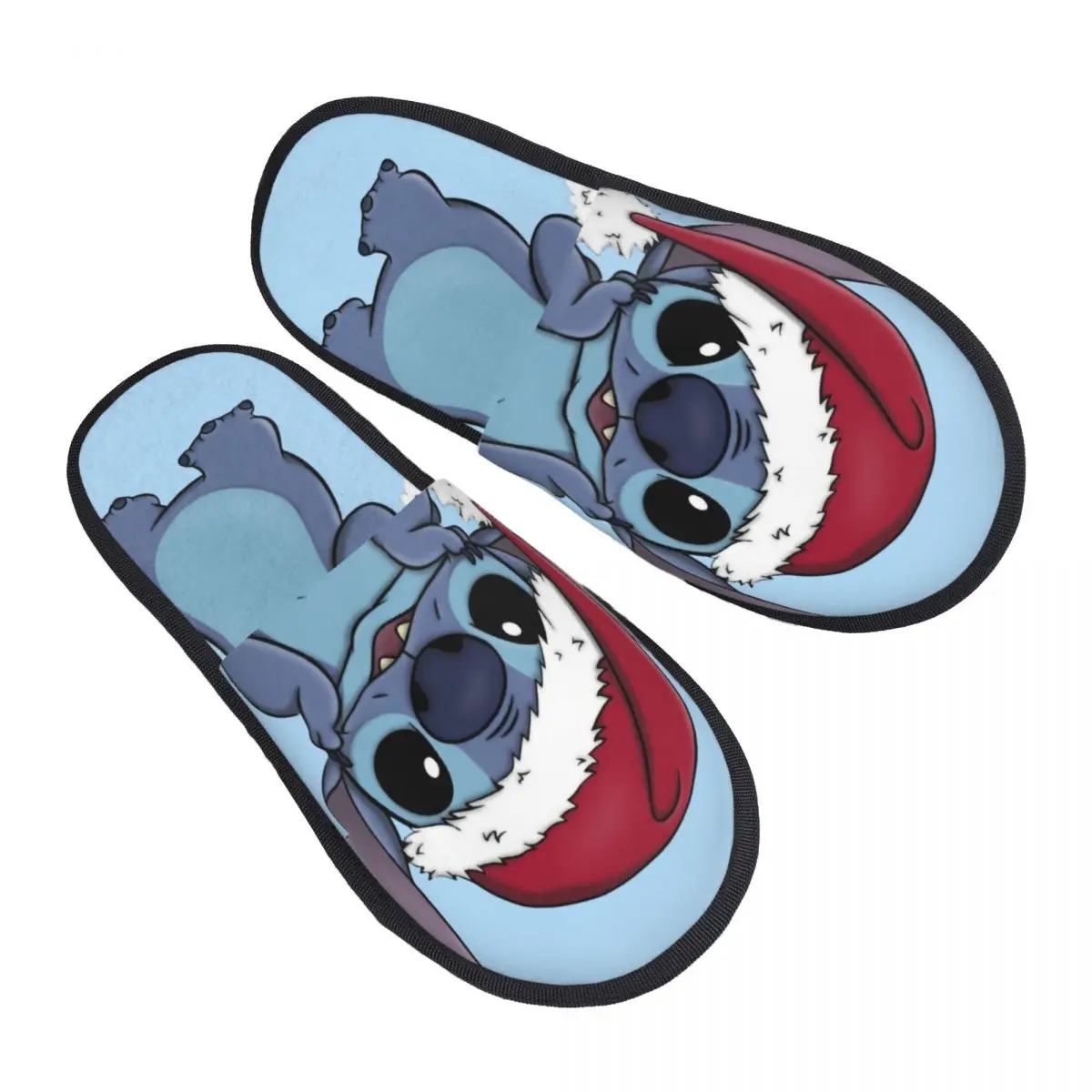 

Stitch Santa Hat Cartoon Christmas Winter Plush Slippers Living Room Stitch Cozy Household Fur Slippers Slides Anti Slip