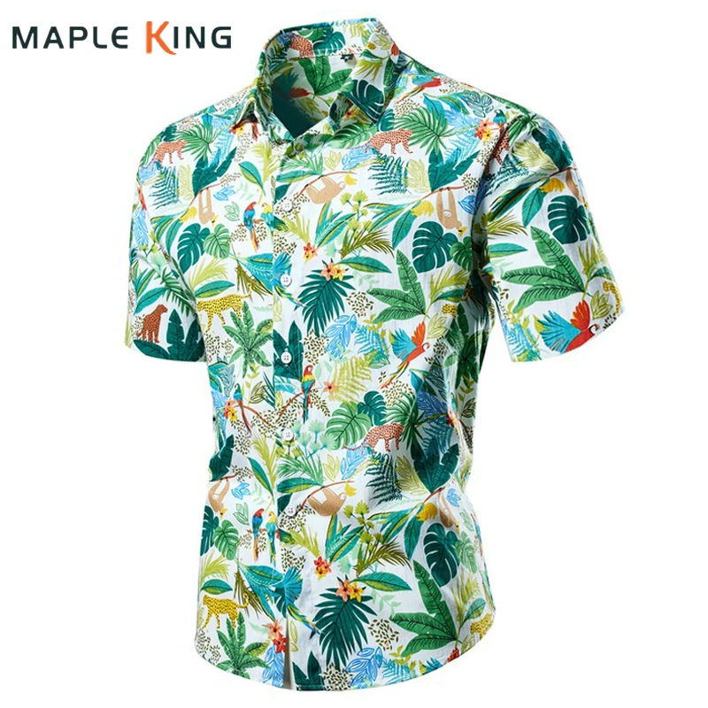 

Mens Cotton Shirts Camisa Fiesta Hawaiana Hombre 8XL Summer Short Sleeve Floral Print Dress Shirt for Men Blusas Tallas Grandes