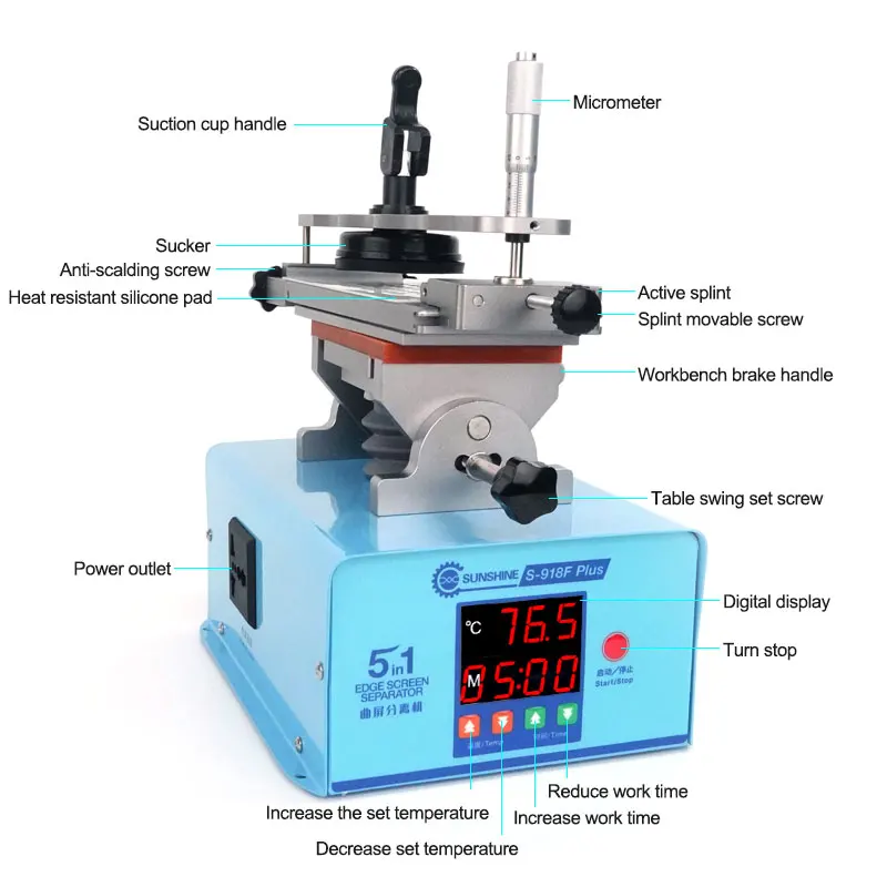 SUNSHINE S-918F Plus Separator Curved Screen Separation Multi-function 5 in 1, 45° Left And Right Tilt and 360° Rotation