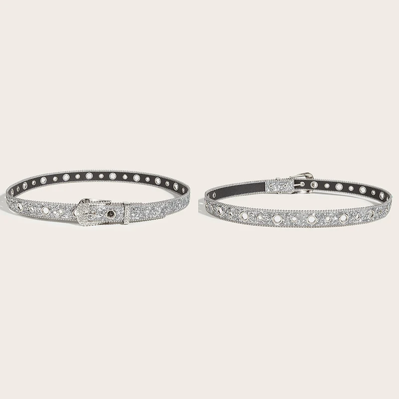 Cintos de strass Goth Shinning para homens e mulheres, pulseira de couro PU, cowboy ocidental, cinto de moda feminino Y2K