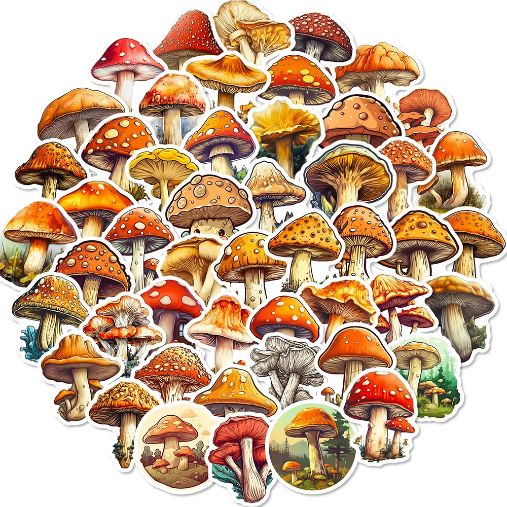 

10/30/50pcs Vintage Mushroom Plant Cartoon Decoration Stickers for Kid DIY Toy DIY Scrapbooking Luggage Stationery Retro Sticker