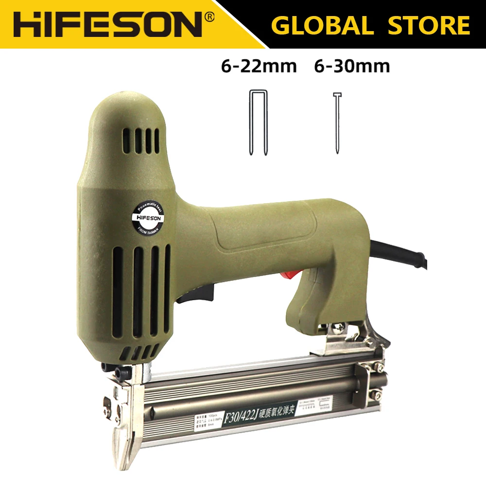 HIFESON Powerful F30/422J Nailer 220V Electric Staples Nail Gun Furniture Frame Carpentry Wood Working Tool