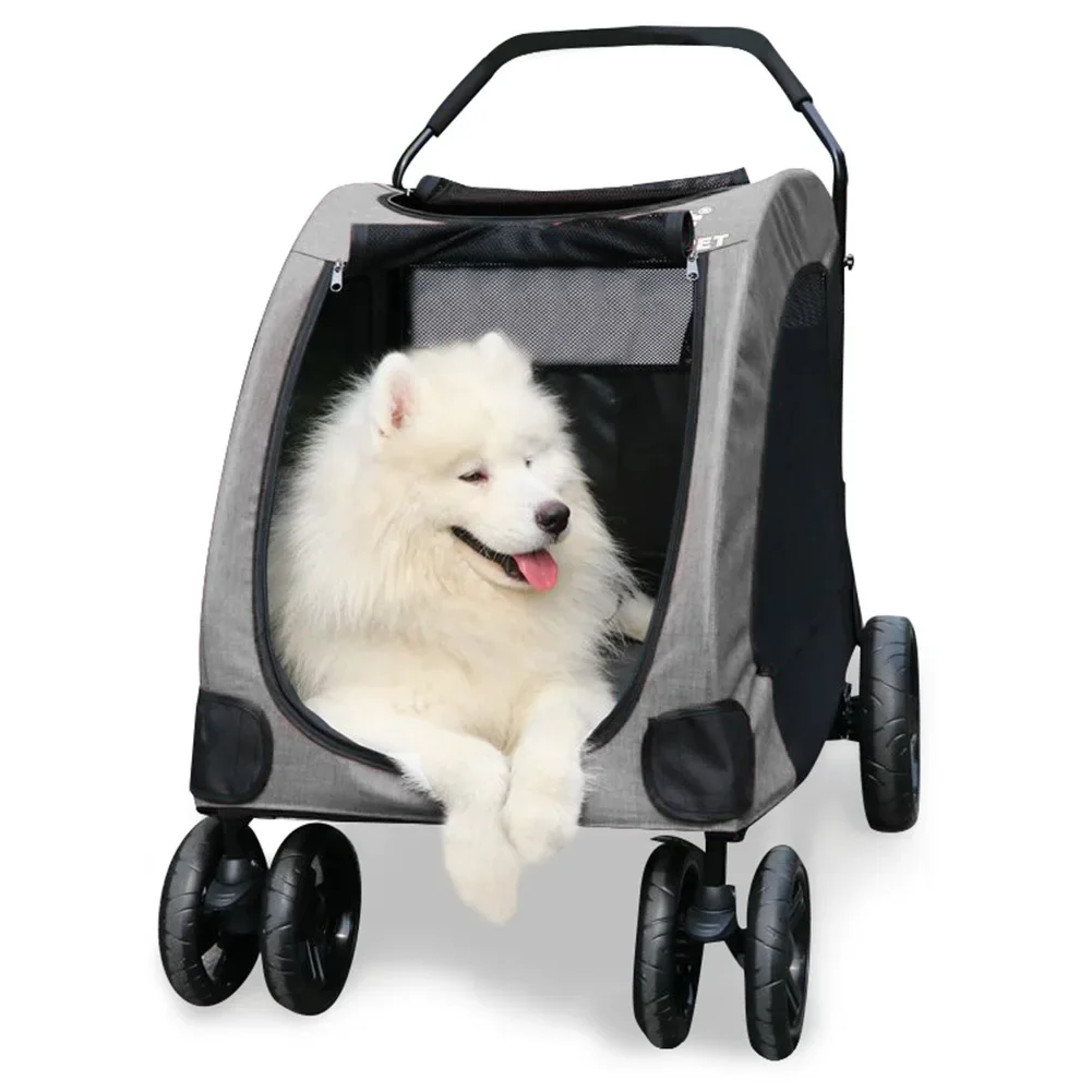 Dog Cart Fashionable Pet Cart Large Outdoor Dog Cart Large Capacity Foldable Widened Thickened Frame Triangular Cockpit Fully