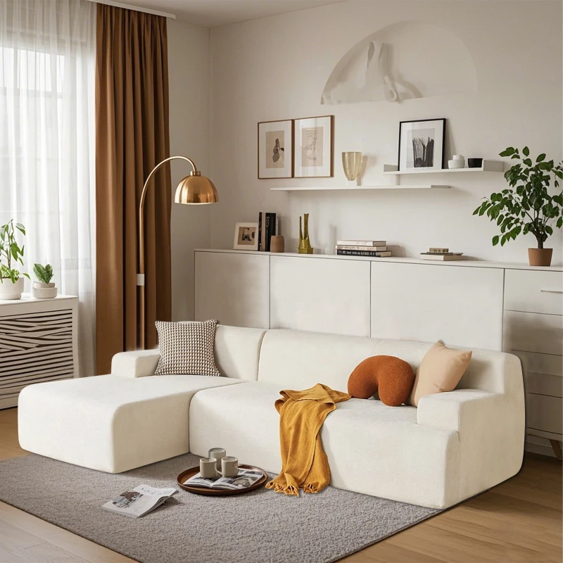 

Small apartment vacuum compression sofa combination Italian corduroy living room sofa pure sponge princess bed home