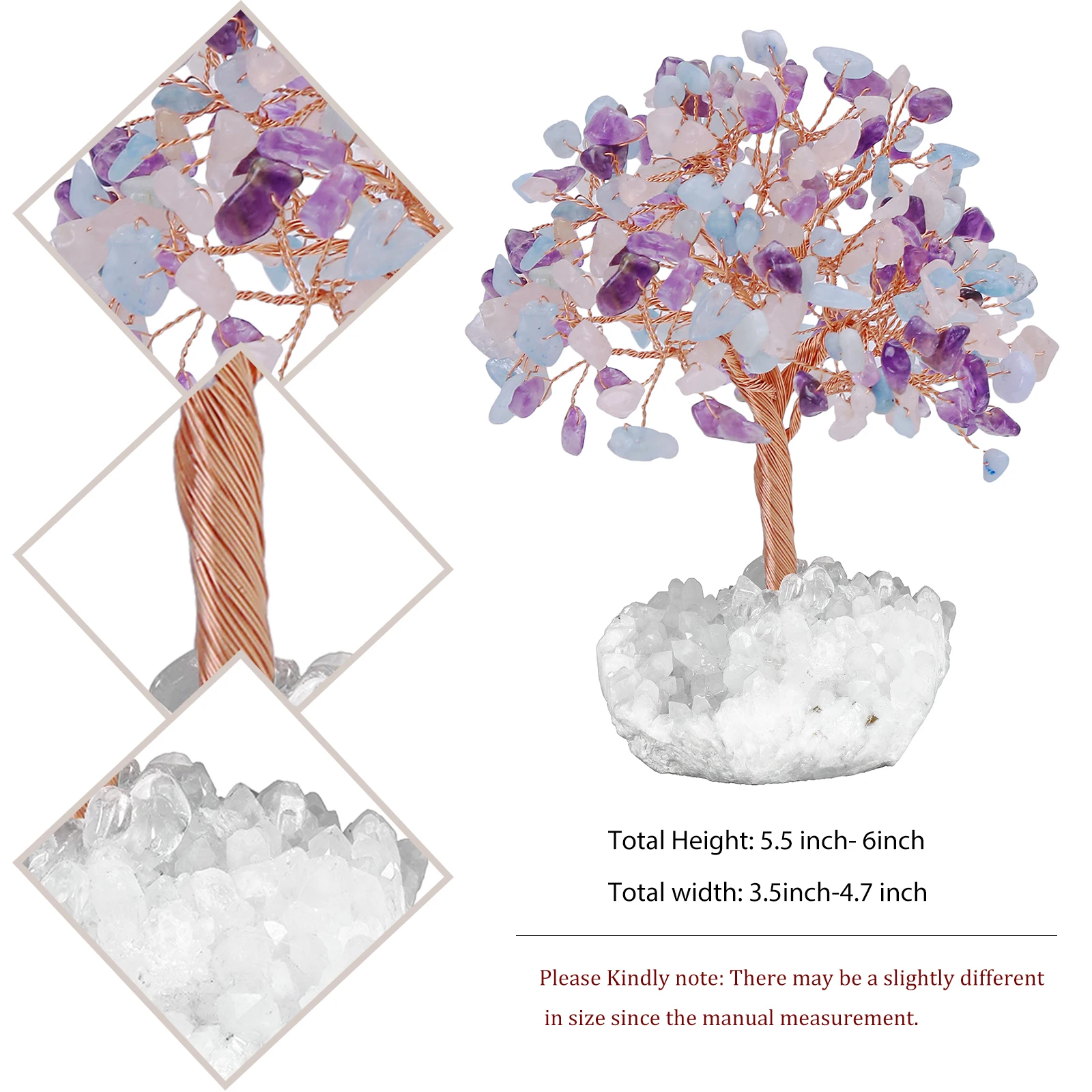 Natural Crystal Money Tree With Rock Quartz Cluster Base Fengshui Decoration For Luck Wealth Room Decor Office Ornaments