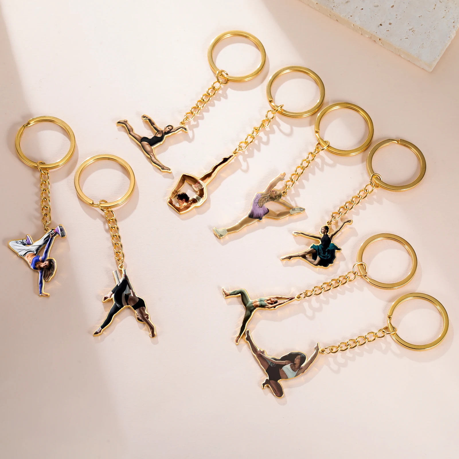 

Sipuris UV Colorful Dancer Ballet Gymnastics Keychain for Women Stainless Steel Sports Fashion Pendant Jewelry Gymnasts Gift