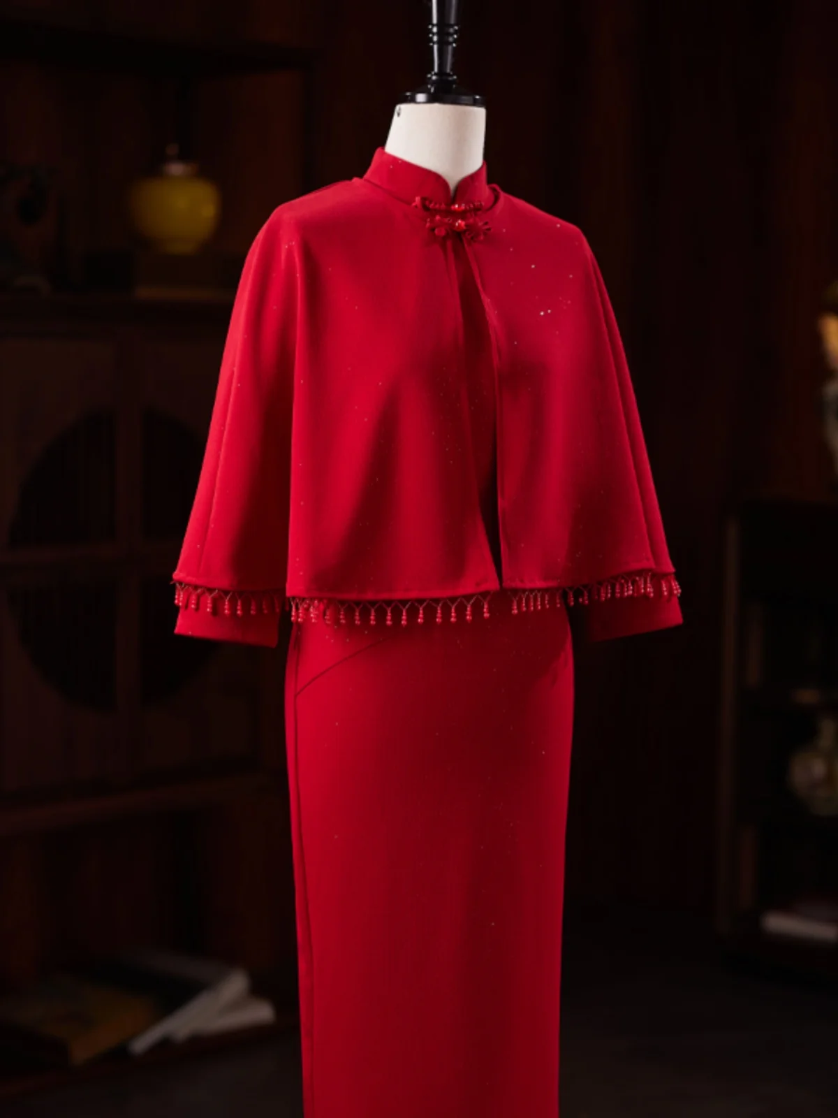 

Red Wedding Dr awl Long Sve Women's Sle for Wedding Banquet Autumn Season Elely Designed Chinese New ...