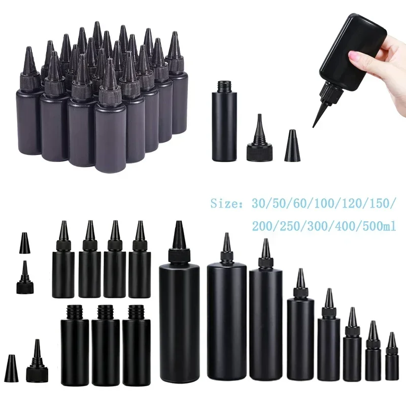 20Pcs 30-500ml Empty Plastic Black Soft Bottles W/ Protective Caps And Long Tip Refillable Uv Glue Squeeze Bottle For Resin Ink