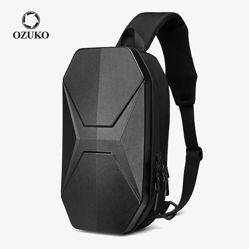 OZUKO 하드 쉘 남성 숄더백, 남성 패션 체스트백, 방수 짧은 여행 메신저백, USB 충전 크로스바디 슬링백