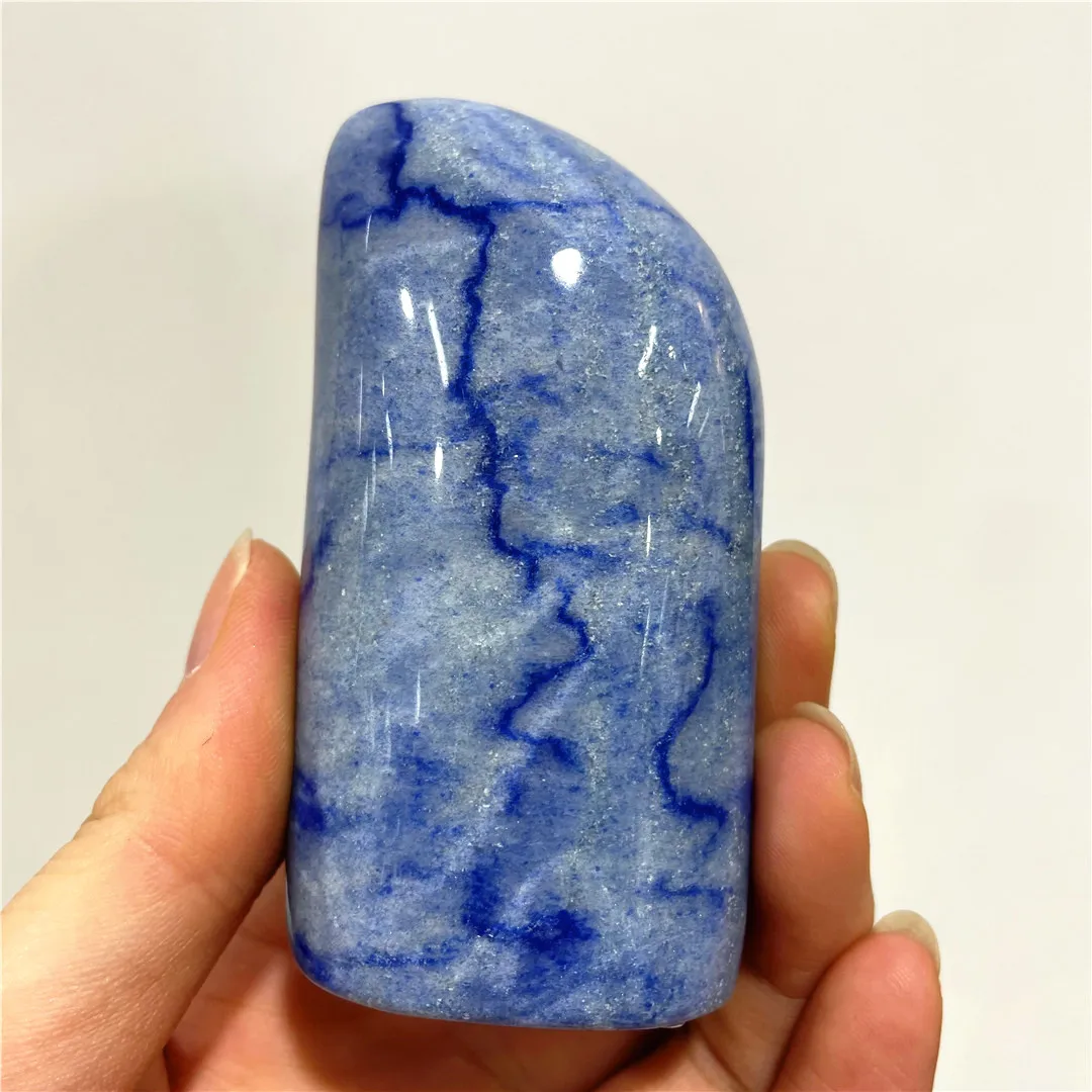 Natural Dumortierite Quartz Blue-Veins Minerals Crystal Polishing Horn Shaped Massager Healing Dr Stone Handicraft Folk Art 2022