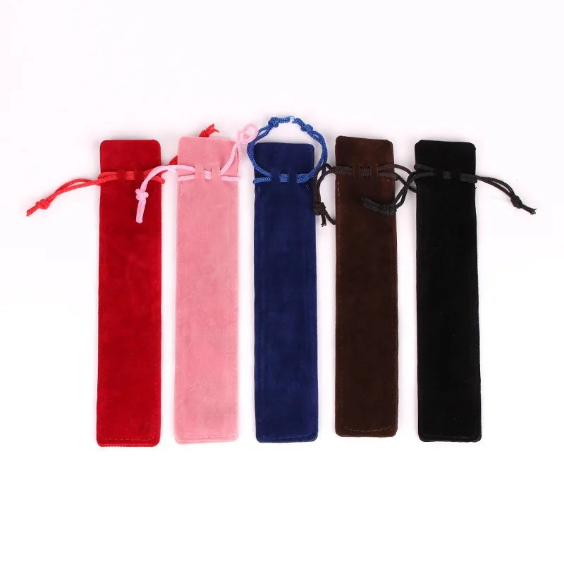 50pcs/lot 3.5x17.5cm Narrow Rectangle Velvet Drawstring Pouch Pen Bag Velvet Gift Packaging Bags For Pencil Custom Logo Print
