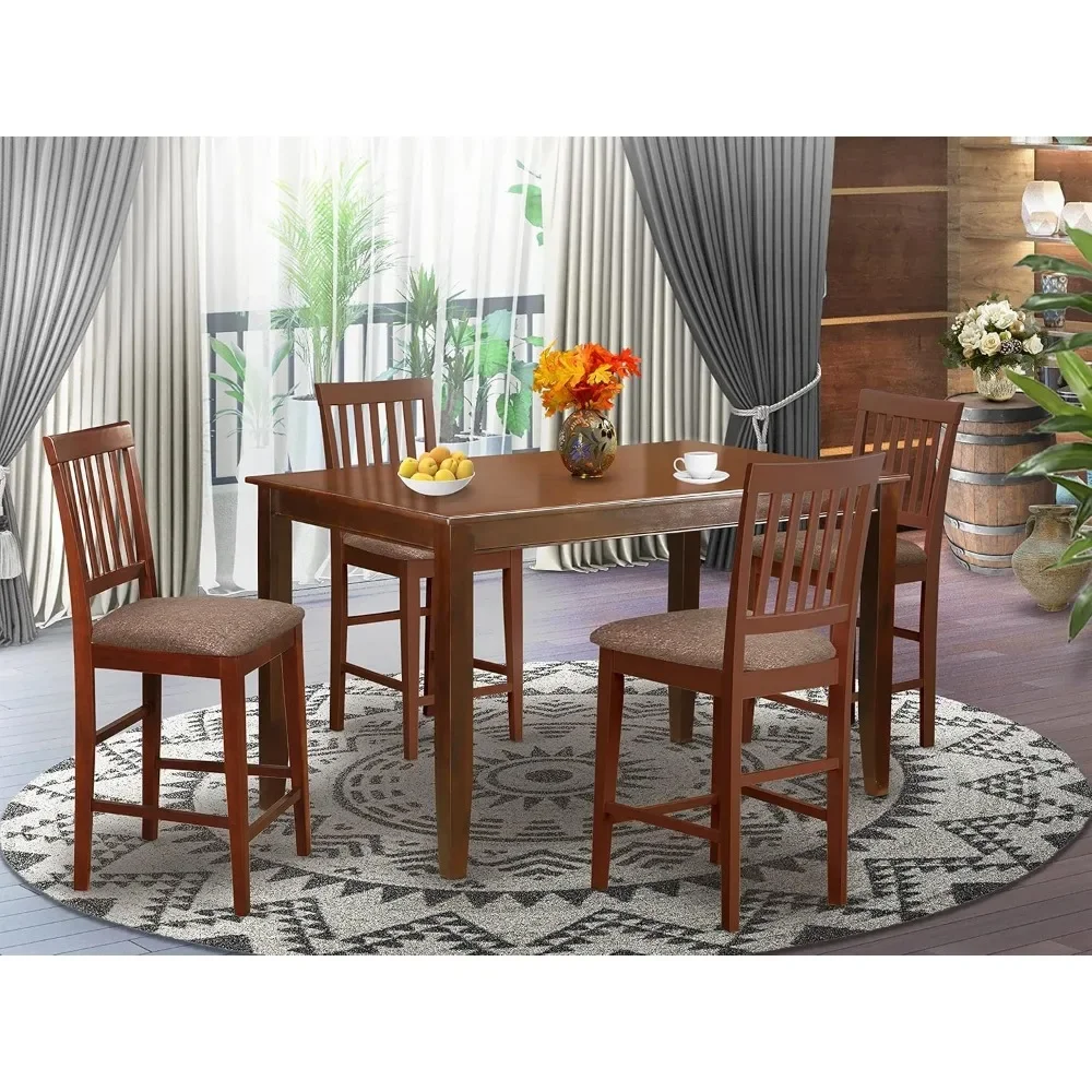 DUVN7H-MAH-W DUDLEY 7-Piece Kitchen Counter Height Set includes a rectangular dining table and 6 wooden seats, 36x60 inches