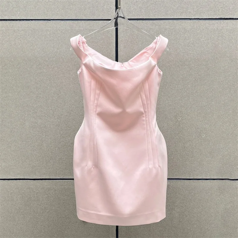 فستان نسائي جديد مثير بدون ظهر فستان قصير لخريف 2025 من الساتان بقصة ضيقة بدون أكمام تنورة قصيرة فساتين الحفلات فساتين السهرة #1