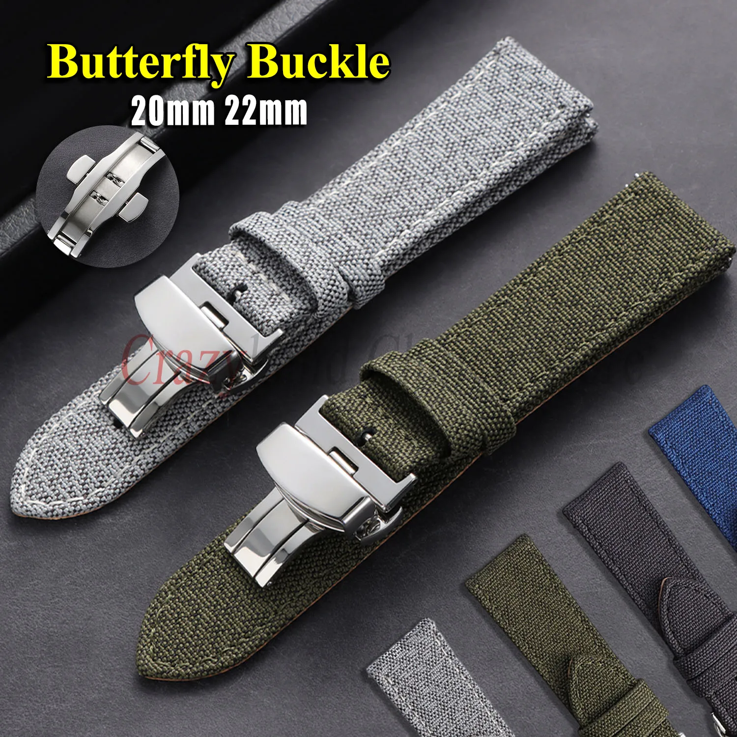 Schnellverschluss-Nylon-Lederarmband, 20 mm, 22 mm, Schmetterlingsschnalle, Business-Universal-Armband für Omega, für Seiko, Uhrenarmband, Damen- und Herrenarmband