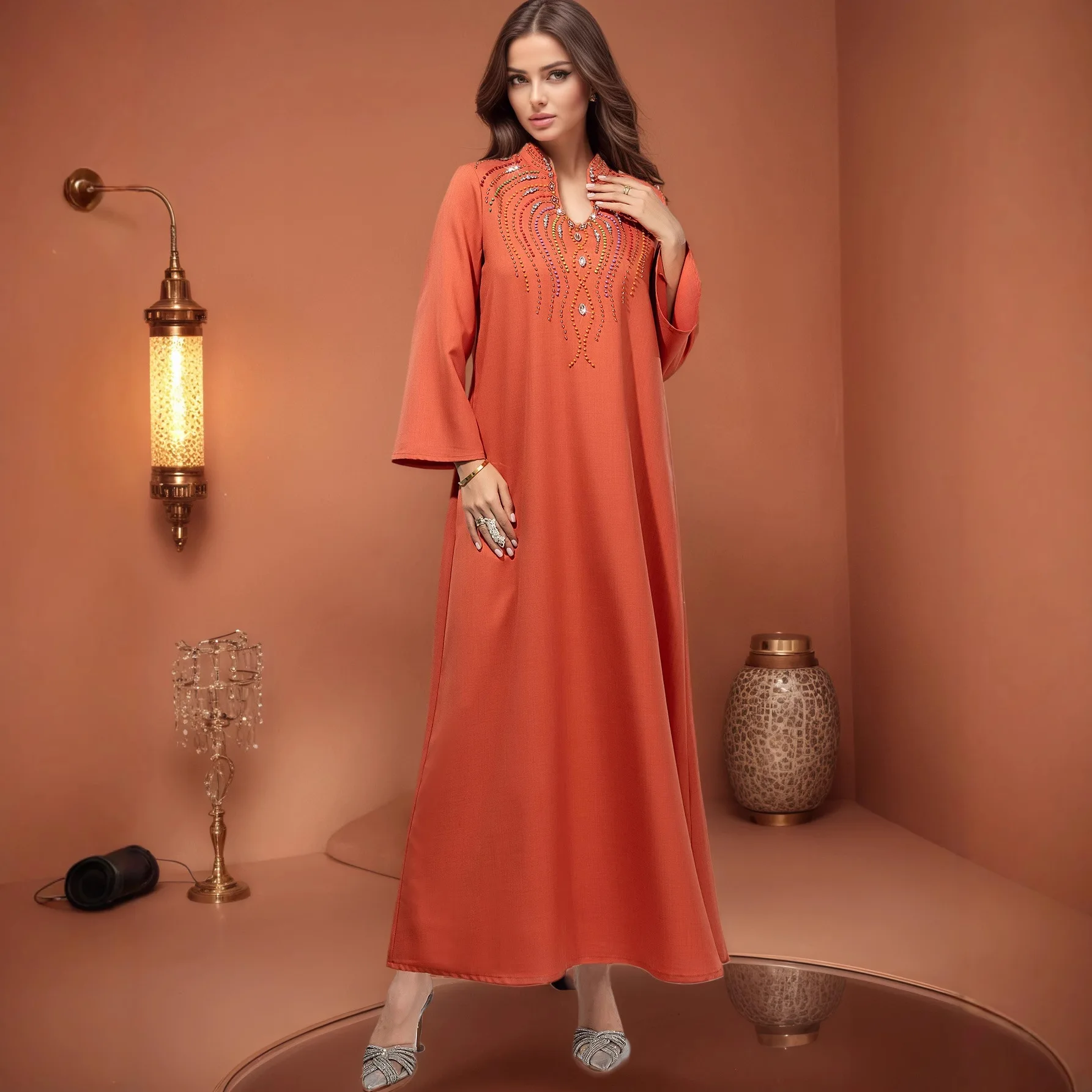 

Eid Gorgeous Dress Women Abaya Hand-stitched Diamond Ramadan Beads Muslim Long Party Dresses Vestidos Lagos Caftan Jalabiya 2026