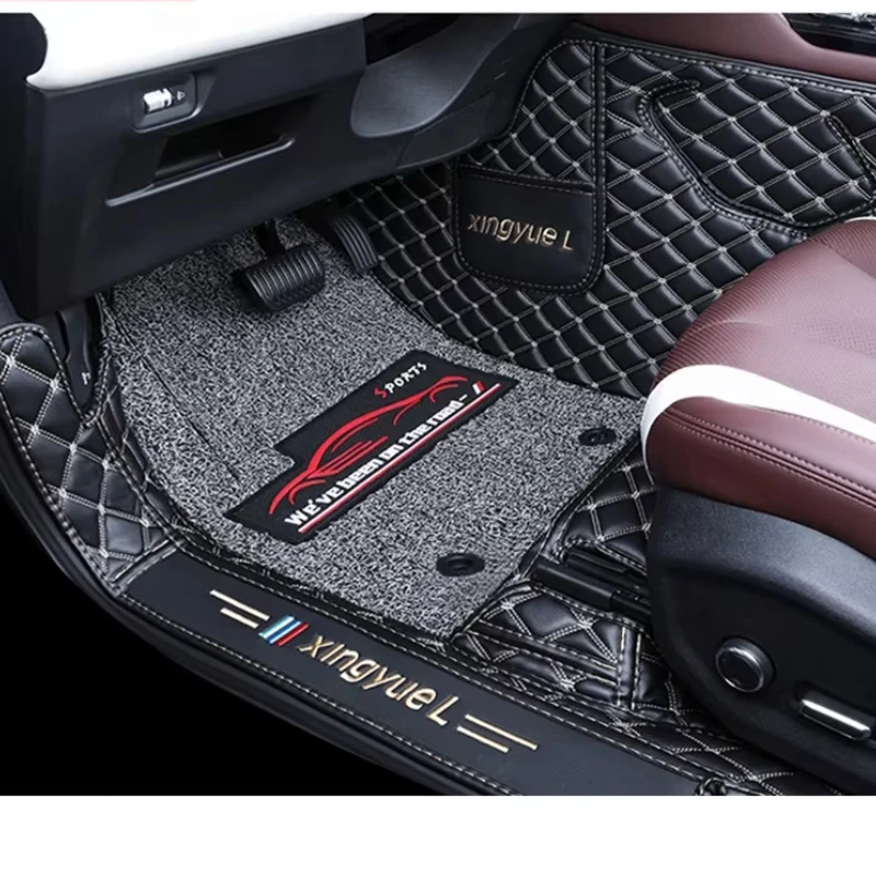 For Geely Monjaro KX11 2022-2024 Grand Koleos Car Floor Mats Double Layer PU Leather Foot Pad Interior Floorliner Accessories