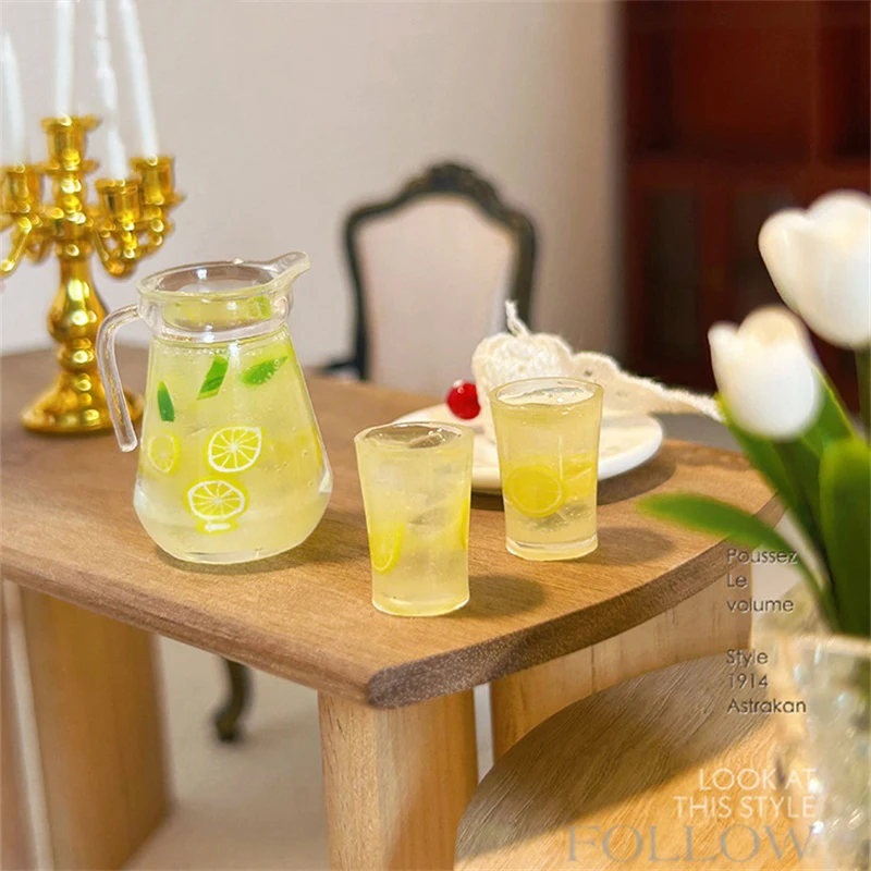 1/3Pcs Lemon Juice Jug Cup Set Model Doll Drink Decor Toy DollHouse Mini Kitchen Scene Ornament