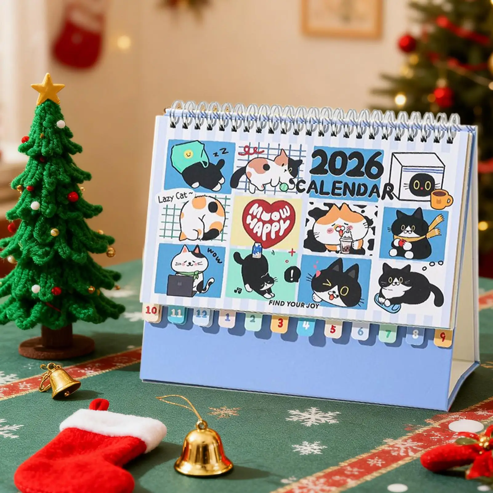 

Настольный календарь с изображением кота на 2026 года, планировщик котенка в спиральном переплете с милыми иллюстрациями, ежемесячный график, календарь с изображением кошки, настольный календарь